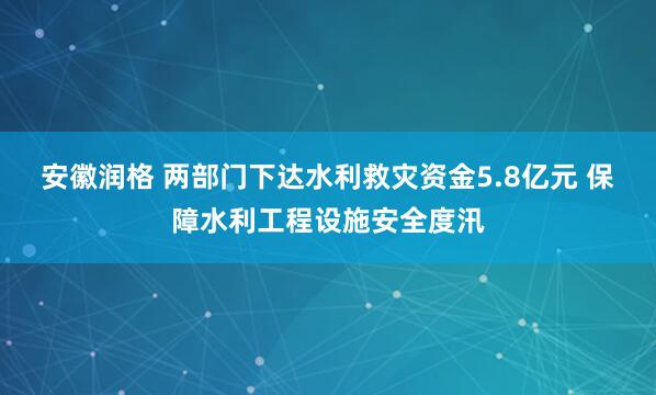 安徽润格 两部门下达水利救灾资金5.8亿元 保障水利工程设施安全度汛